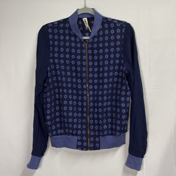 Anthropologie Amadi Eyelet Bomber Jacket Blue Size Medium - Picture 2 of 6